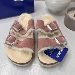 Birkenstock Arizona Shearling Sandal Clay Pink Women 5/EU36 Regular Fit NWB